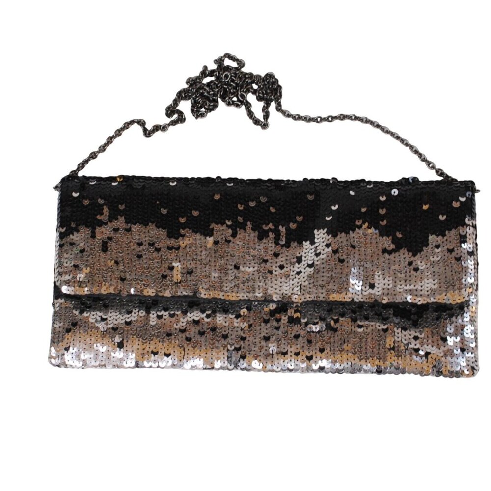 Vintage Vanessa Womens Black Silver Sequin Evening Bag Purse Chain Strap - Picture 1 of 7